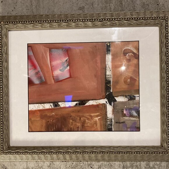 “Through the Windowpanes” Framed Abstract Painting on Paper